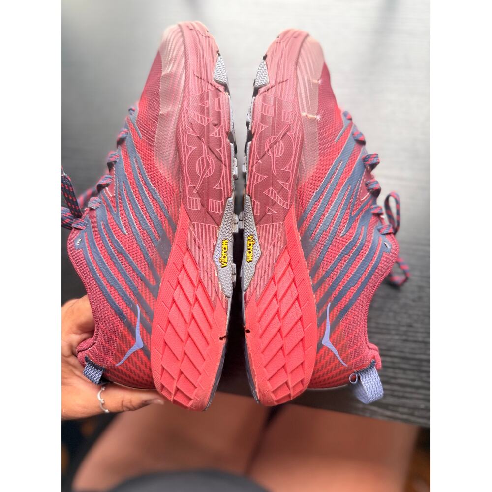 HOKA One One Speedgoat Trail Running Shoes Red Black Women’s Size 8.5 Sneakers - Picture 12 of 13